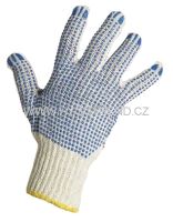 Rukavice pletené QUAIL, č. 10, bílé s modrými PVC terčíky