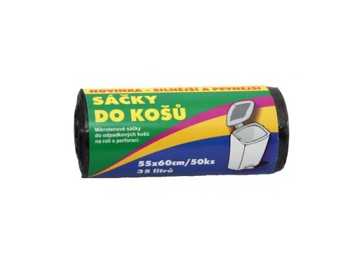 Sáčky do koša 12, 55x60, HDPE, čierne, mikroten., 35 L, 50 ks/rol