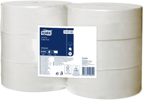 Toaletný papier Tork Universal – jumbo rolka, 1-vrstvový, 2400 útržkov, 1 x 6, biely